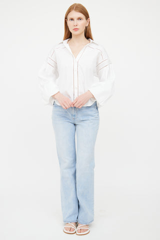 Veronica Beard White Eyelet Long Sleeve Top