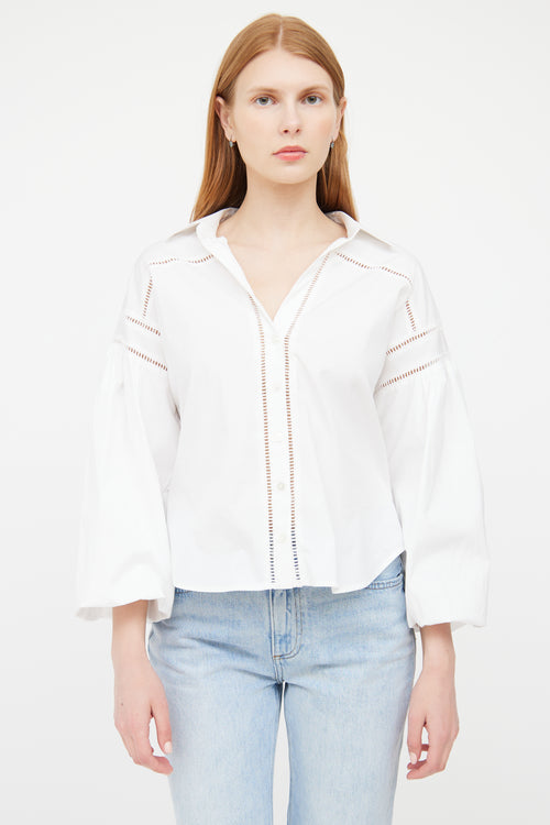 Veronica Beard White Eyelet Long Sleeve Top