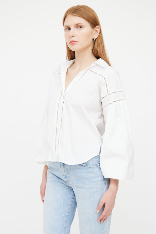 Veronica Beard White Eyelet Long Sleeve Top