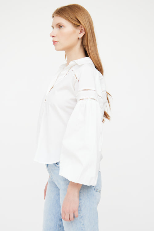 Veronica Beard White Eyelet Long Sleeve Top