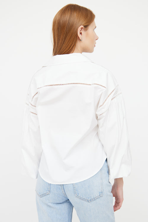 Veronica Beard White Eyelet Long Sleeve Top