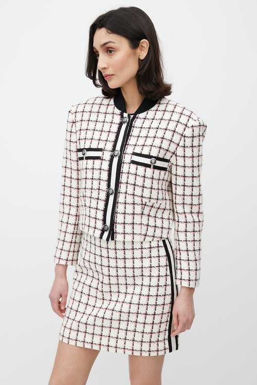 Veronica Beard White 
Red Grid Pattern Co-Ord Set