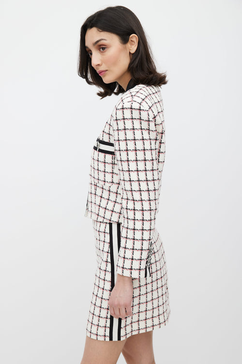 Veronica Beard White 
Red Grid Pattern Co-Ord Set