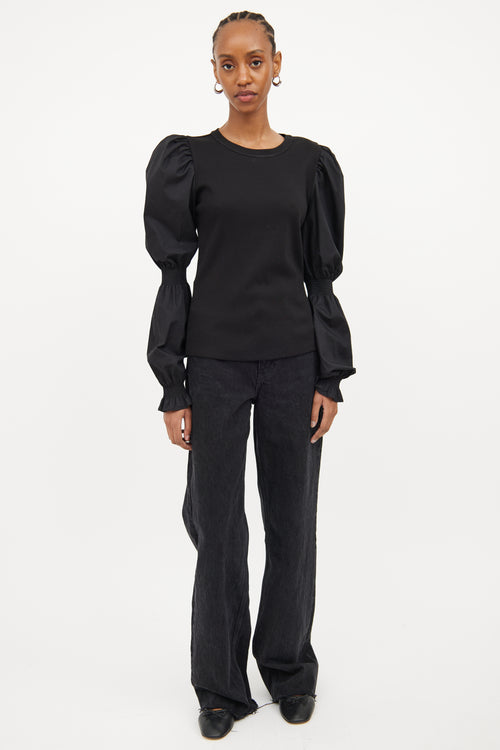 Veronica Beard Black Ribbed Long Sleeve Top