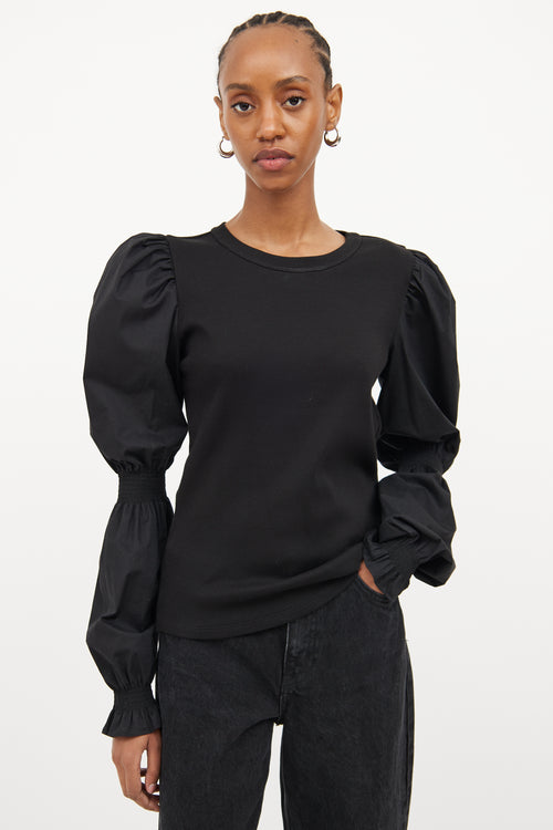 Veronica Beard Black Ribbed Long Sleeve Top