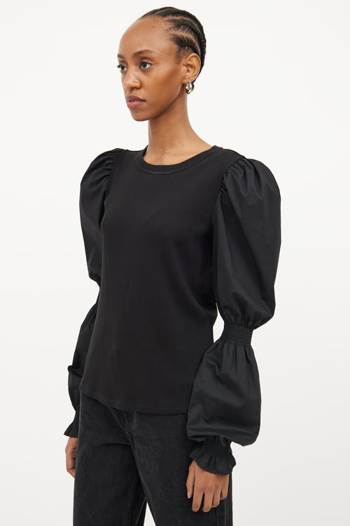 Veronica Beard Black Ribbed Long Sleeve Top