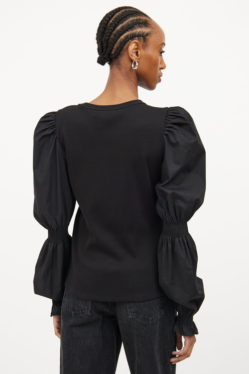 Veronica Beard Black Ribbed Long Sleeve Top