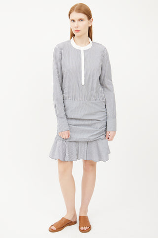 Veronica Beard Blue 
White Stripe Ruched Dress