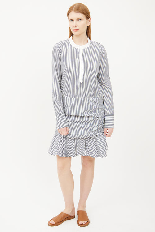 Veronica Beard Blue 
White Stripe Ruched Dress