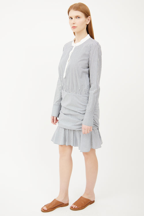 Veronica Beard Blue 
White Stripe Ruched Dress