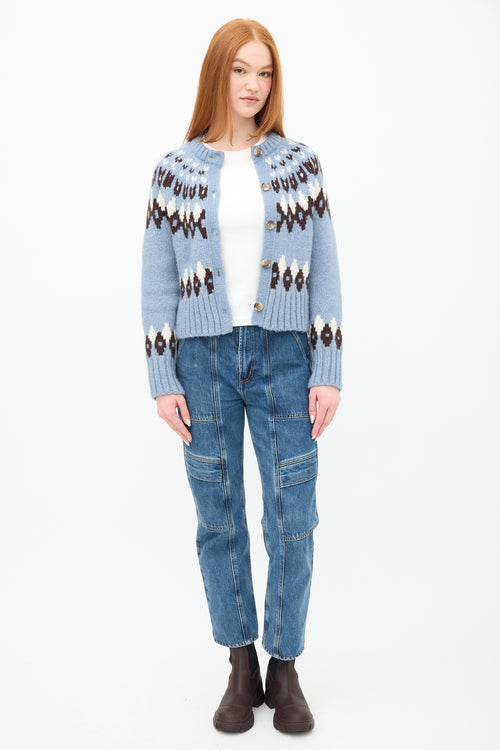 Veronica Beard Light Blue 
Multi Fairisle Cardigan