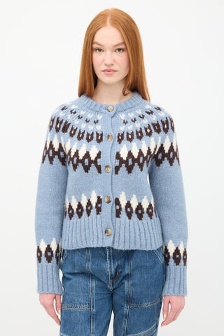 Veronica Beard Light Blue 
Multi Fairisle Cardigan