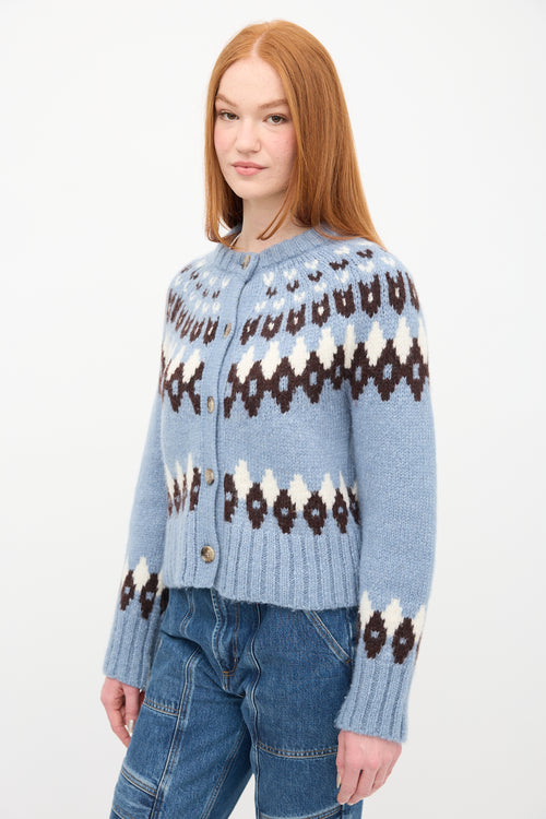 Veronica Beard Light Blue 
Multi Fairisle Cardigan