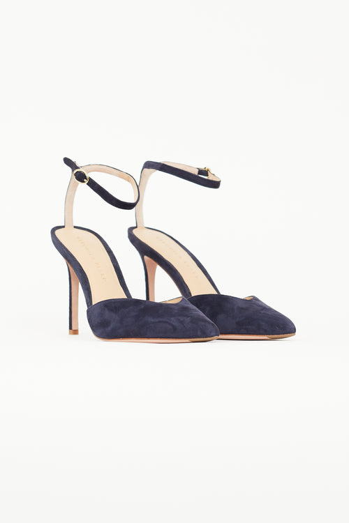 Veronica Beard Navy Suede Pointed Toe Pump