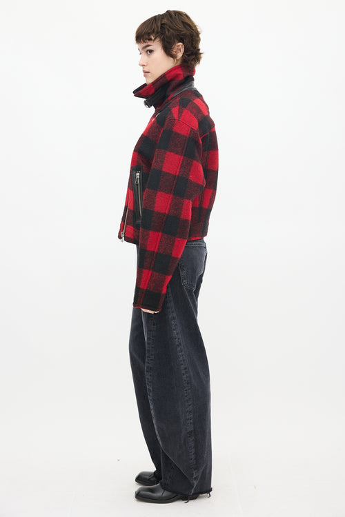 Veronica Beard Red 
Black Wool Plaid Benni Moto Jacket