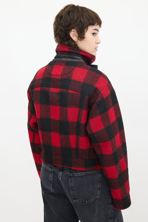 Veronica Beard Red 
Black Wool Plaid Benni Moto Jacket