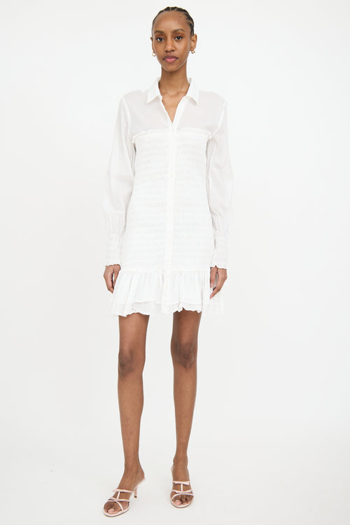 Veronica Beard White Ruched Shirt Dress