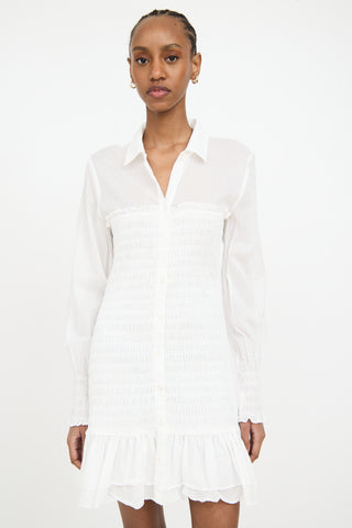 Veronica Beard White Ruched Shirt Dress