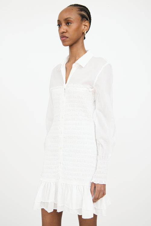 Veronica Beard White Ruched Shirt Dress