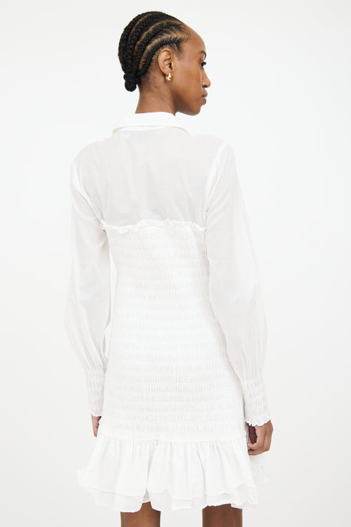 Veronica Beard White Ruched Shirt Dress