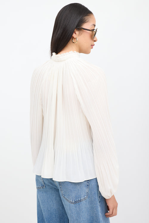 Veronica Beard White Pleated Long Sleeve Top