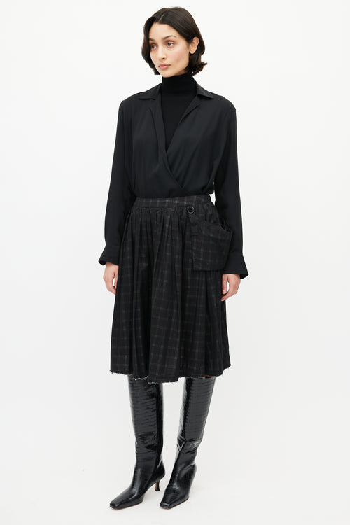 Veronique Branquinho Black Sheer Plaid Pleated Skirt