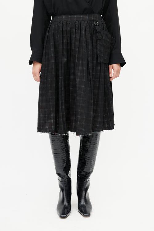 Veronique Branquinho Black Sheer Plaid Pleated Skirt