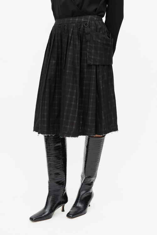 Veronique Branquinho Black Sheer Plaid Pleated Skirt