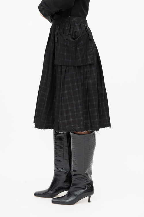 Veronique Branquinho Black Sheer Plaid Pleated Skirt