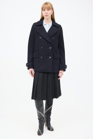 Veronique Branquinho Navy Wool Double Breasted Pea Coat