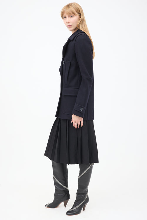 Veronique Branquinho Navy Wool Double Breasted Pea Coat