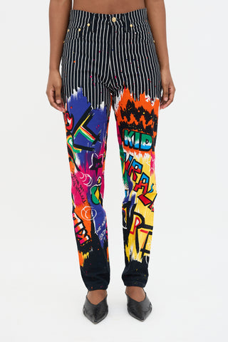 Versace 1990s Pin Stripe Graffiti Trouser