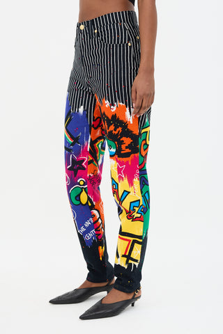 Versace 1990s Pin Stripe Graffiti Trouser