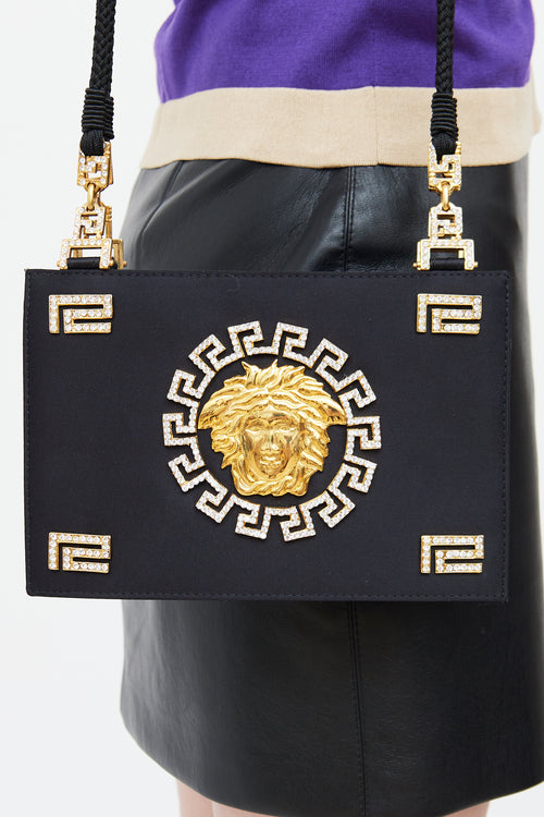 Versace Black Satin 
Crystal Medusa Bag