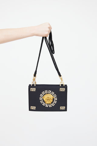 Versace Black Satin 
Crystal Medusa Bag