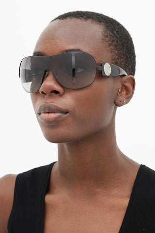 Versace Black 2061-B Aviator Shield Sunglasses