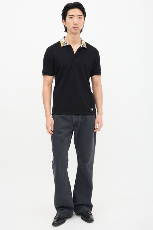 Versace Black Baroque Collar Polo