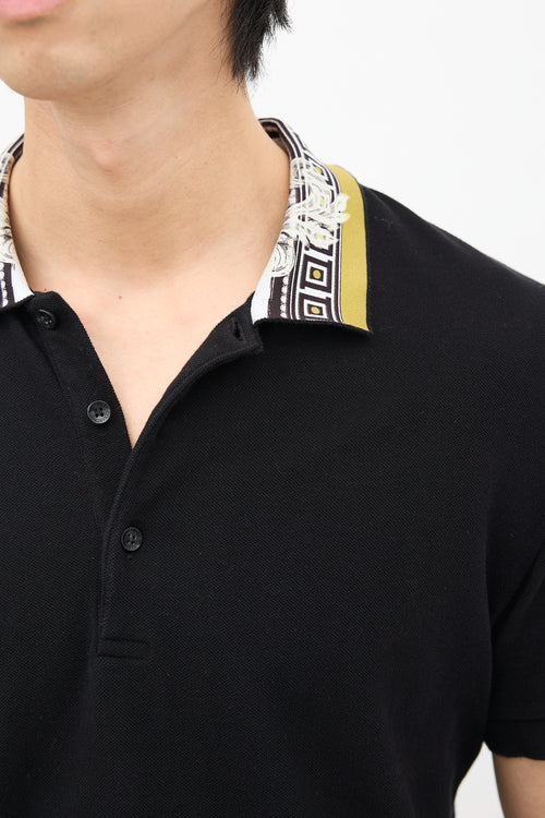 Versace Black Baroque Collar Polo