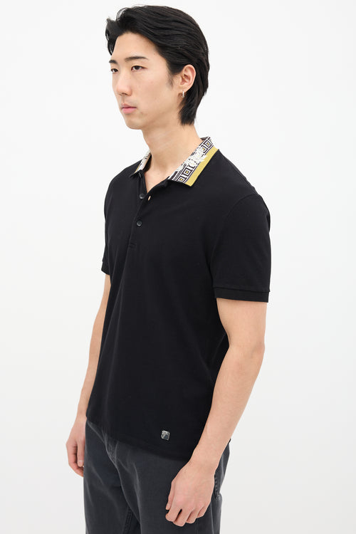 Versace Black Baroque Collar Polo