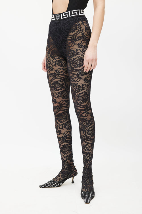 Versace Black Baroque Lace Legging