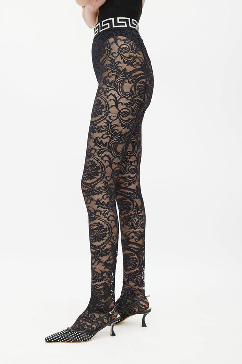 Versace Black Baroque Lace Legging