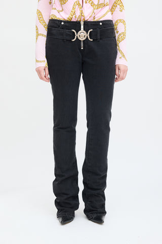 Versace Black Belted Slouch Jeans