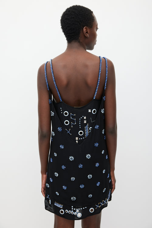 Versace Black 
Blue Embellished Layer Dress