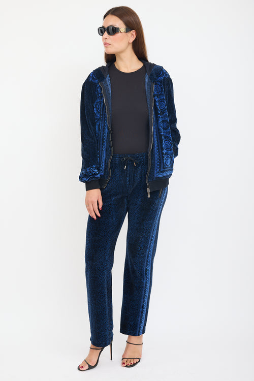 Versace Black 
Blue Floral Velour Co-Ord Set