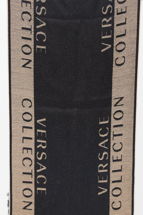 Versace Black 
Brown Logo Knit Scarf