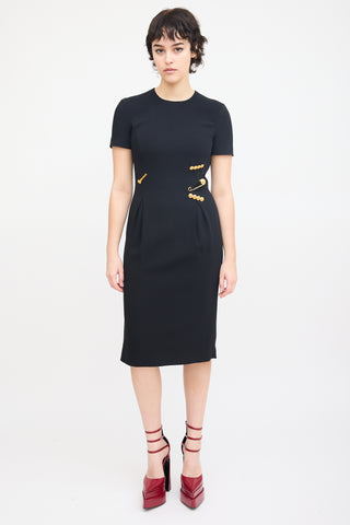 Versace Black Embellished Double Zip Midi Dress