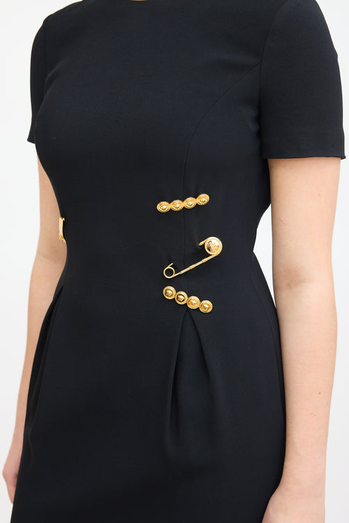 Versace Black Embellished Double Zip Midi Dress