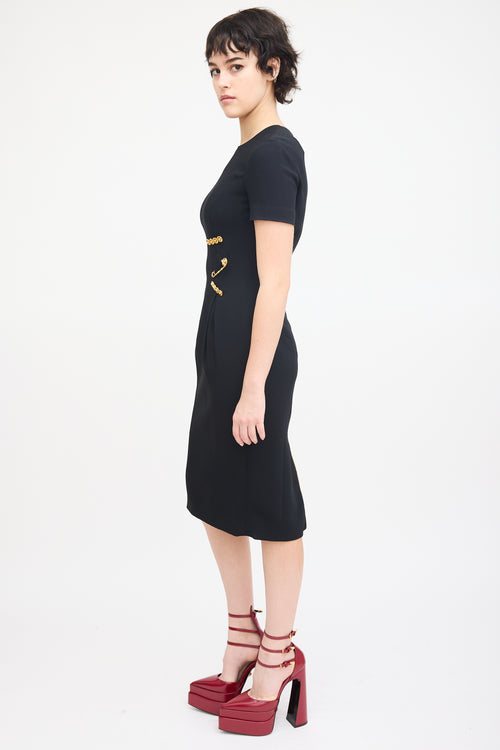 Versace Black Embellished Double Zip Midi Dress