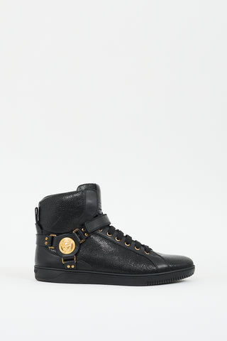 Versace Black Pebbled Leather Medusa Sneaker