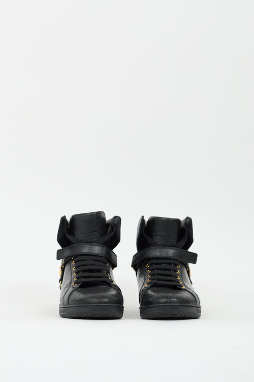 Versace Black Pebbled Leather Medusa Sneaker